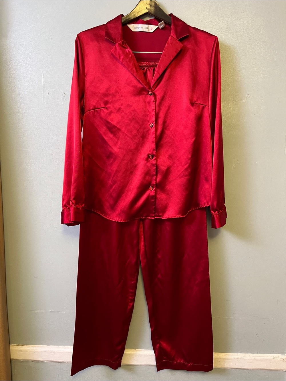 Victoria's Secret Red Satin Button-Front Pajama Set